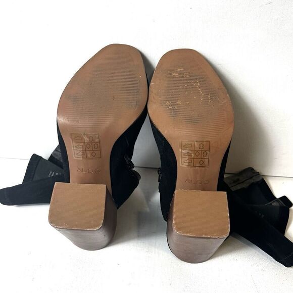 Aldo Women's Size 8 Black Suede Ultra High Heels Peep Toe Mid Calf Zip Up Bootie - Picture 10 of 10